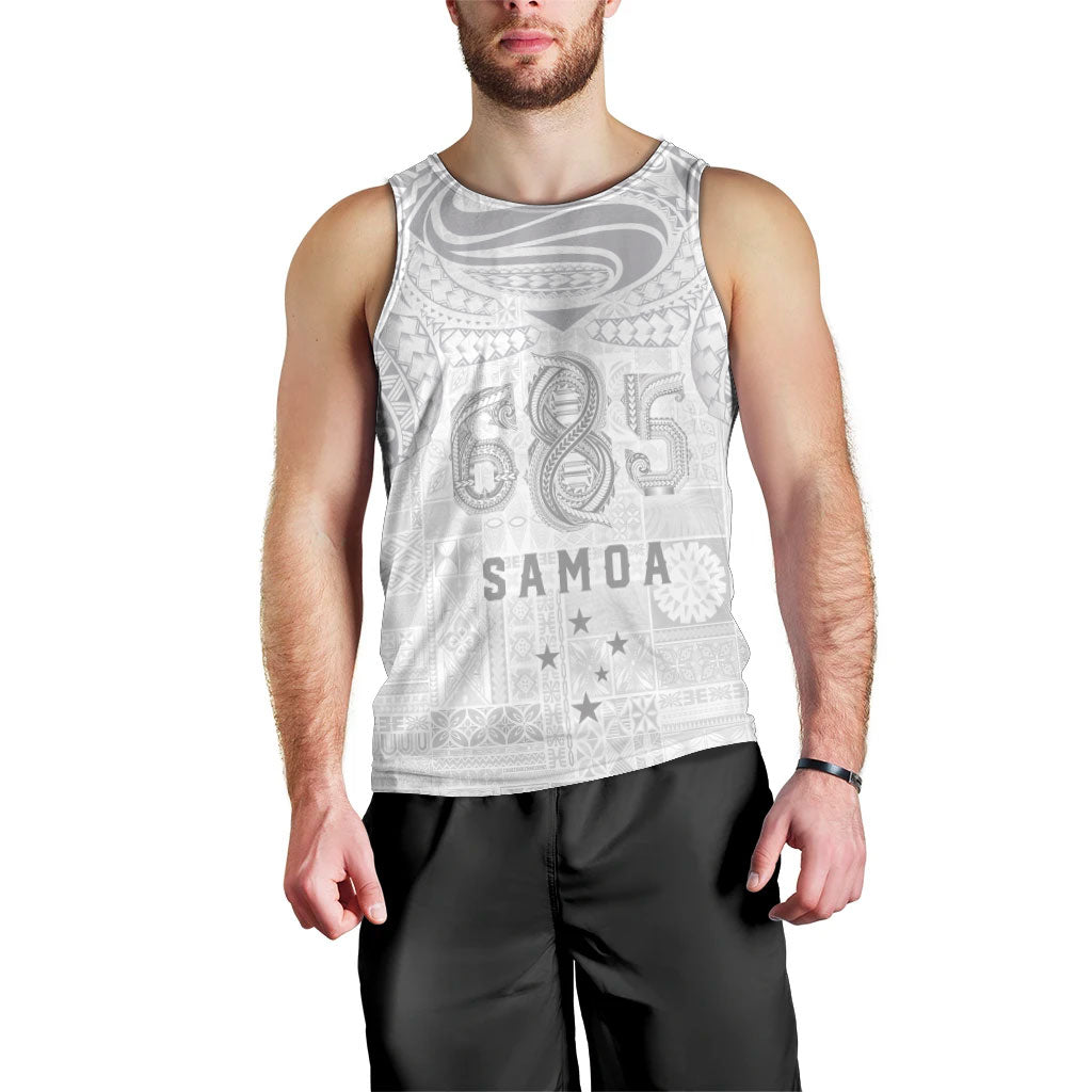 Super Samoa 685 Tribal Tattoo Men Tank Top Siapo Pattern All-White Edition LT03 - Polynesian Pride