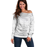 Super Samoa 685 Tribal Tattoo Off Shoulder Sweater Siapo Pattern All-White Edition LT03 Women White - Polynesian Pride