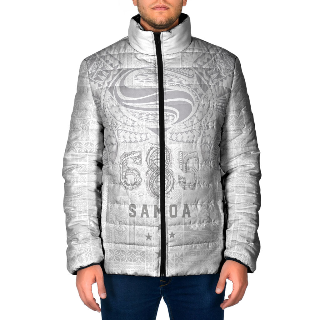 Super Samoa 685 Tribal Tattoo Padded Jacket Siapo Pattern All-White Edition LT03 Men White - Polynesian Pride