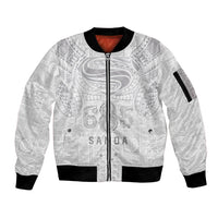 Super Samoa 685 Tribal Tattoo Sleeve Zip Bomber Jacket Siapo Pattern All-White Edition LT03 Unisex White - Polynesian Pride