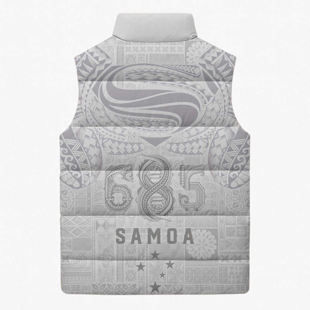 Super Samoa 685 Tribal Tattoo Sleeveless Puffer Jacket Siapo Pattern All-White Edition LT03 - Polynesian Pride