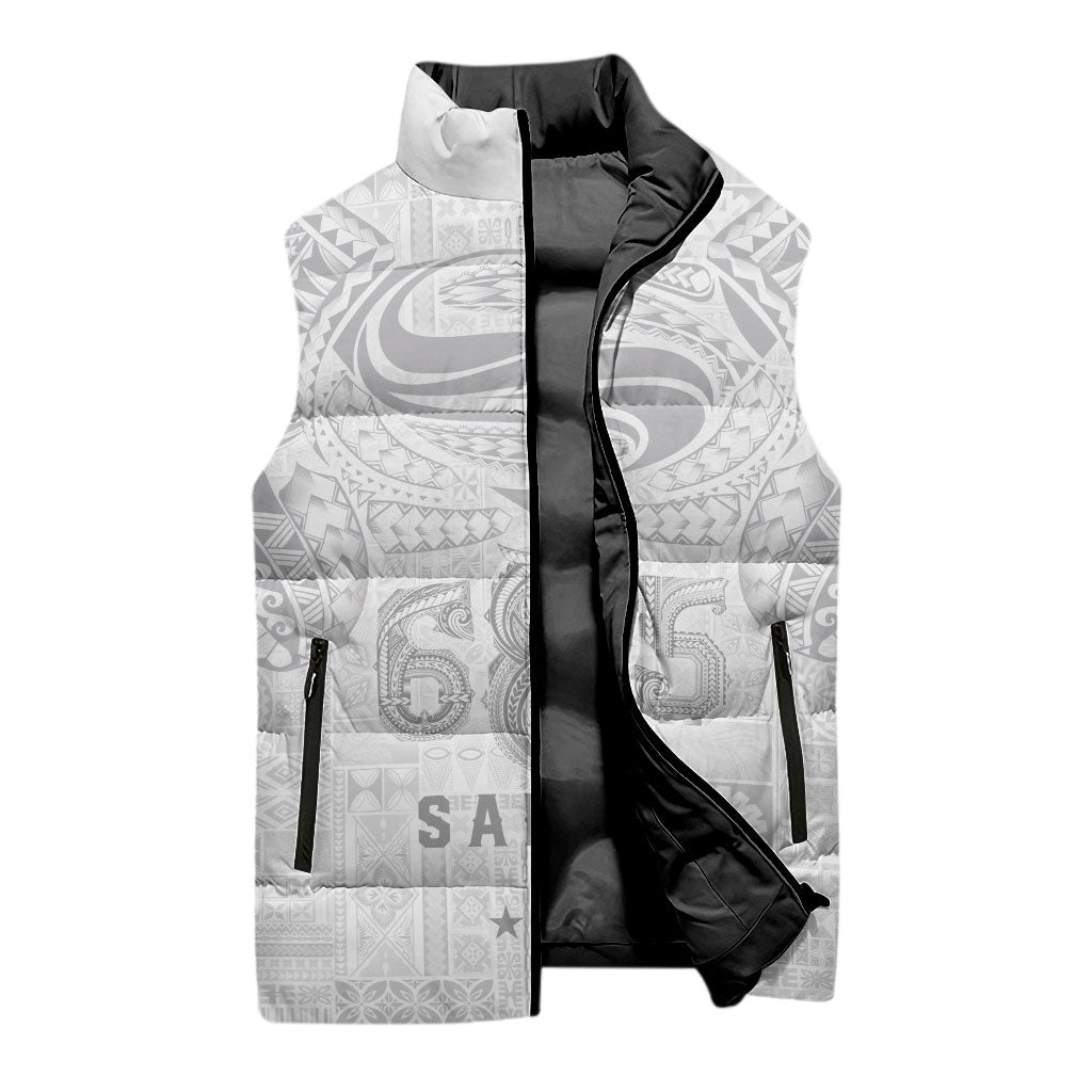 Super Samoa 685 Tribal Tattoo Sleeveless Puffer Jacket Siapo Pattern All-White Edition LT03 - Polynesian Pride