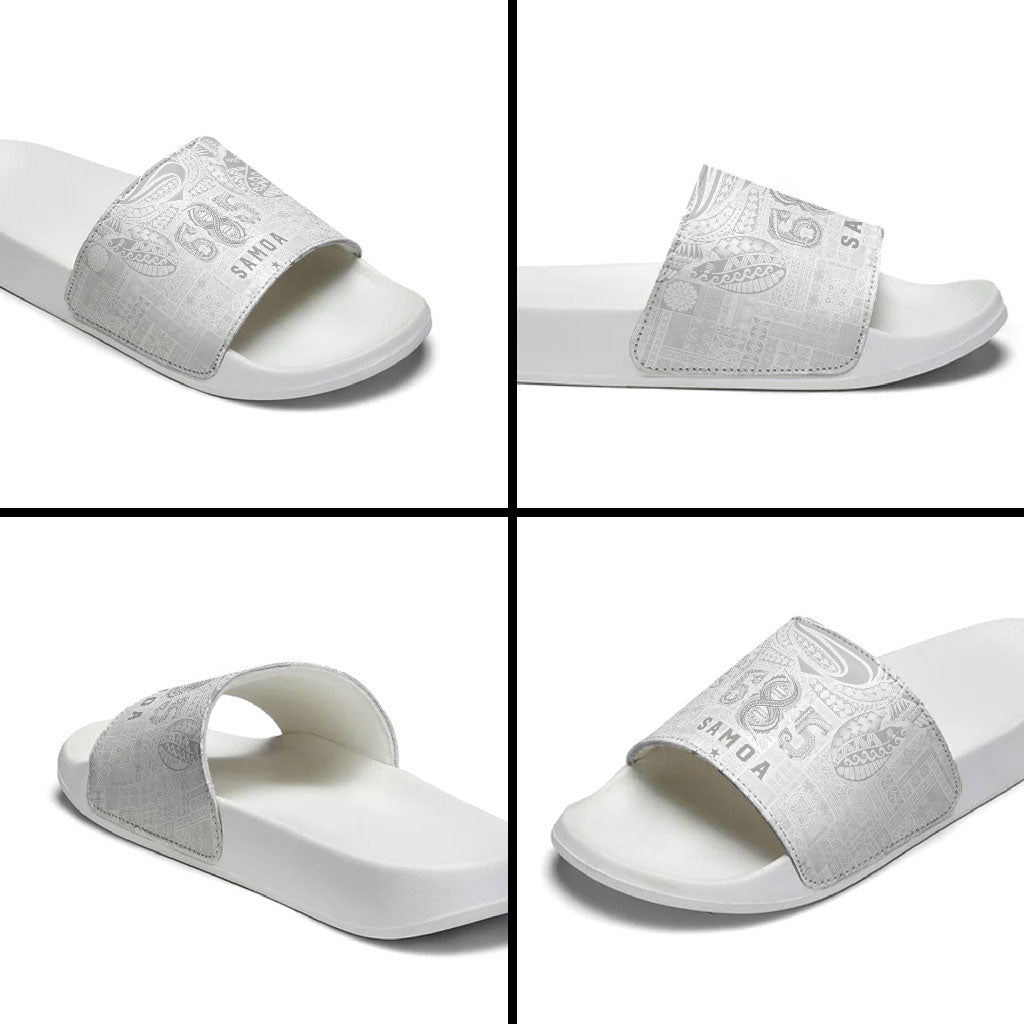 Super Samoa 685 Tribal Tattoo Slide Sandals Siapo Pattern All-White Edition LT03 - Polynesian Pride