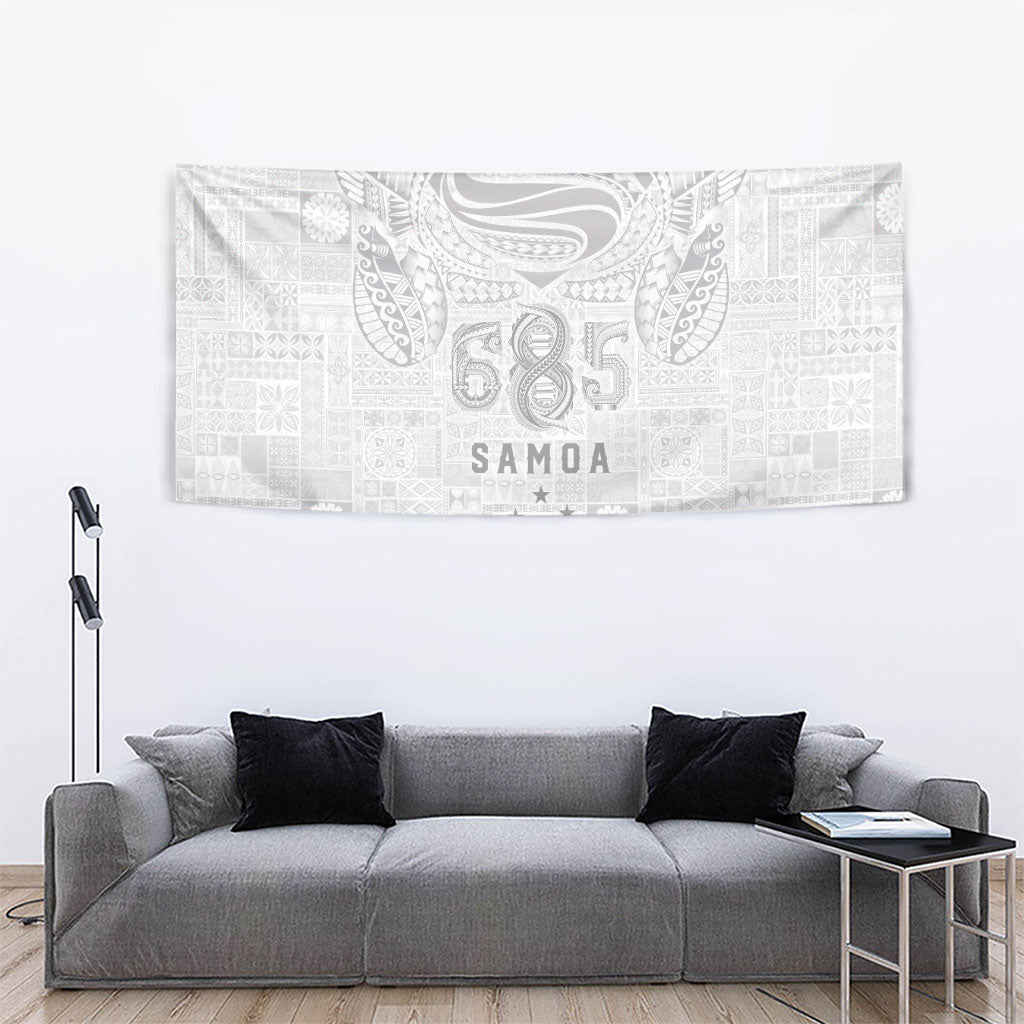 Super Samoa 685 Tribal Tattoo Tapestry Siapo Pattern All-White Edition LT03 - Polynesian Pride