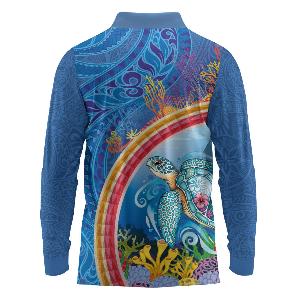 Hawaiian Connecting with the Ocean Long Sleeve Polo Shirt Polynesian Pattern LT03 - Polynesian Pride