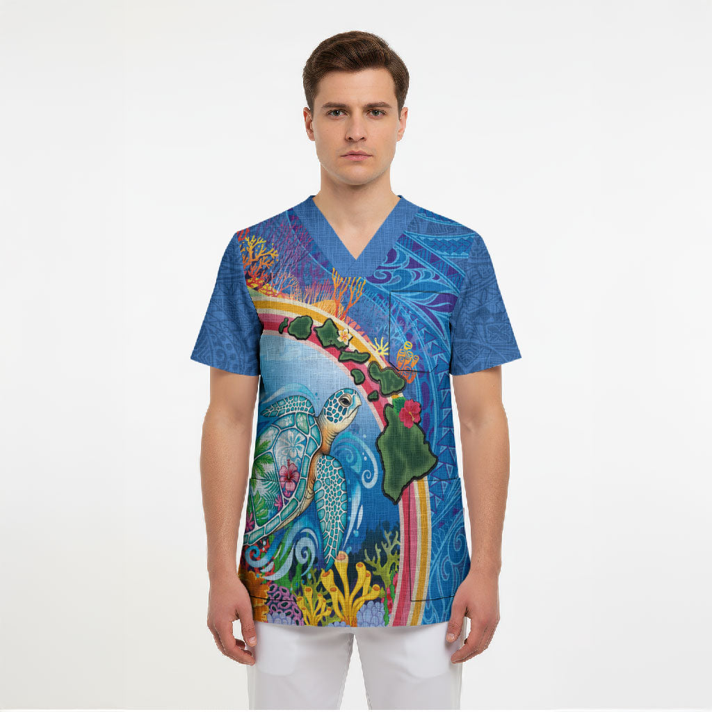Hawaiian Connecting with the Ocean Scrub Top Polynesian Pattern LT03 - Polynesian Pride