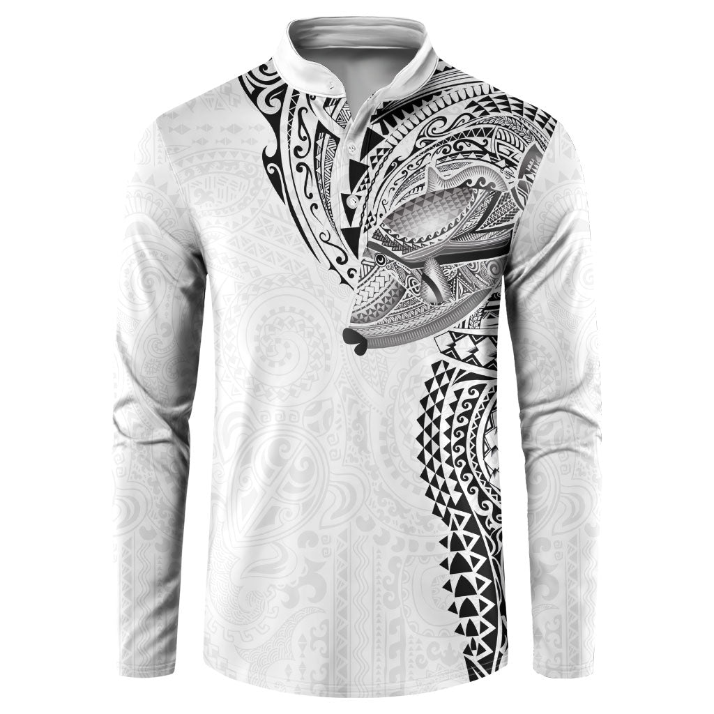 Hawaiian Humuhumu Tribal Tattoo Button Sweatshirt Polynesian Kakau White Color LT03 White - Polynesian Pride
