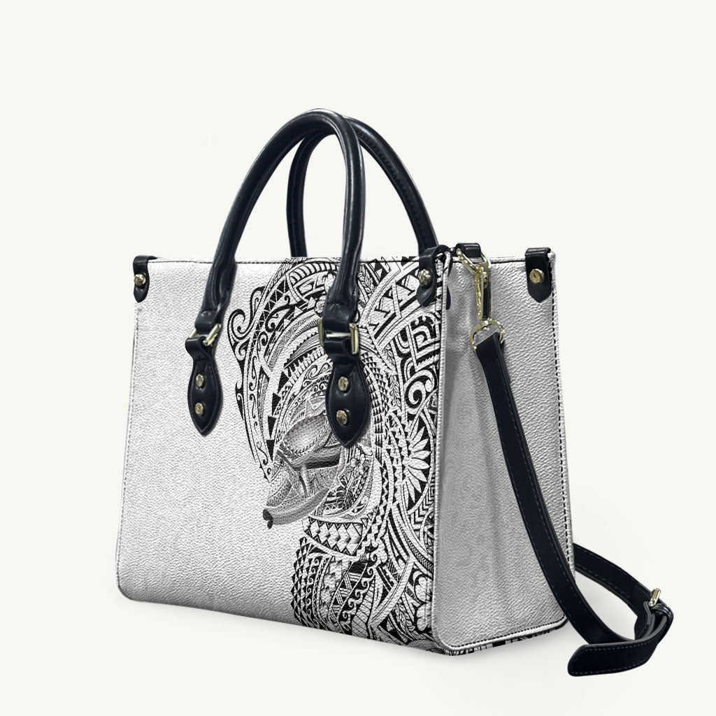 Hawaiian Humuhumu Tribal Tattoo Leather Bag Polynesian Kakau White Color LT03 White - Polynesian Pride