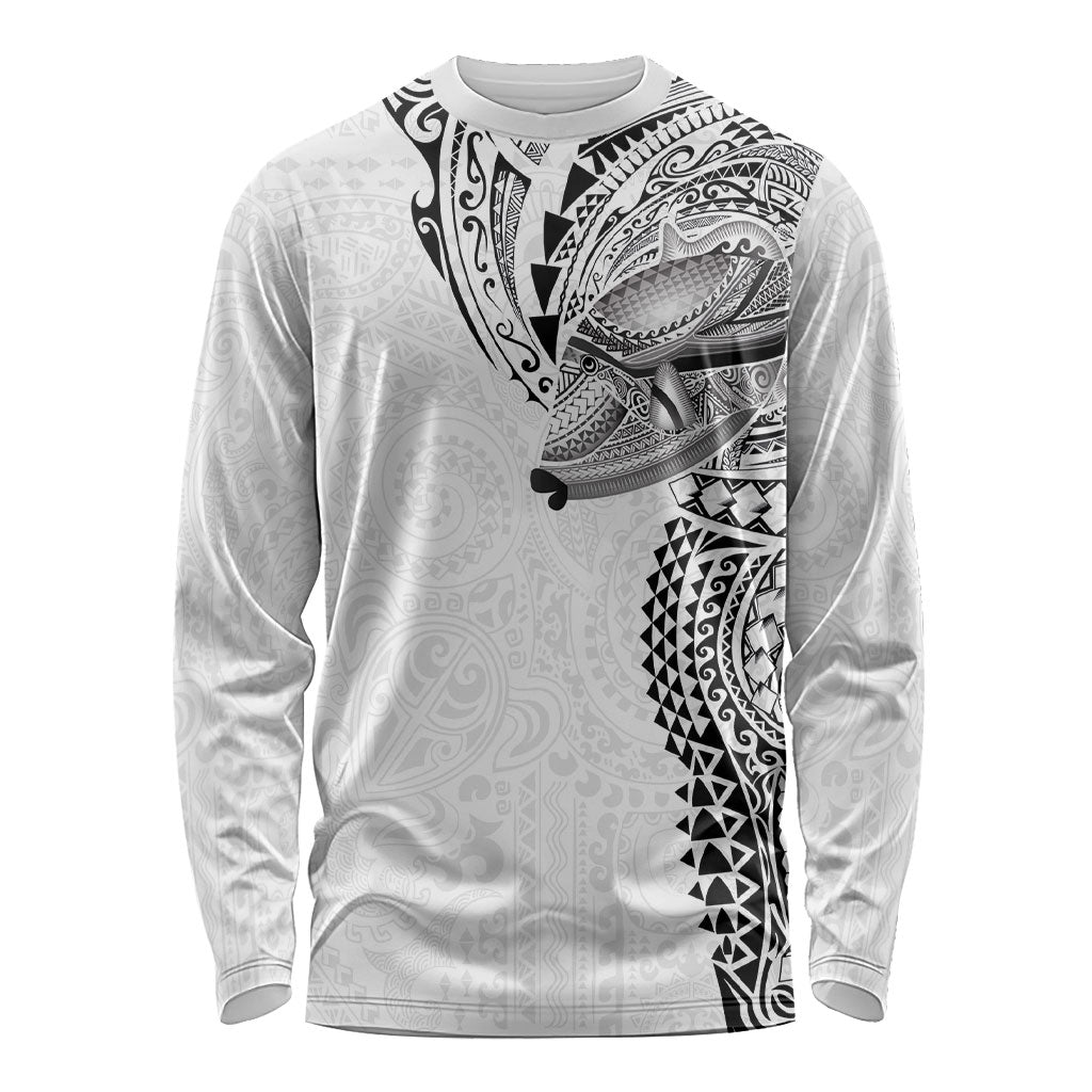 Hawaiian Humuhumu Tribal Tattoo Long Sleeve Shirt Polynesian Kakau White Color
