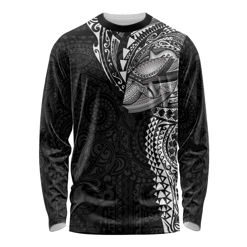 Hawaiian Humuhumu Tribal Tattoo Long Sleeve Shirt Polynesian Kakau Black Color