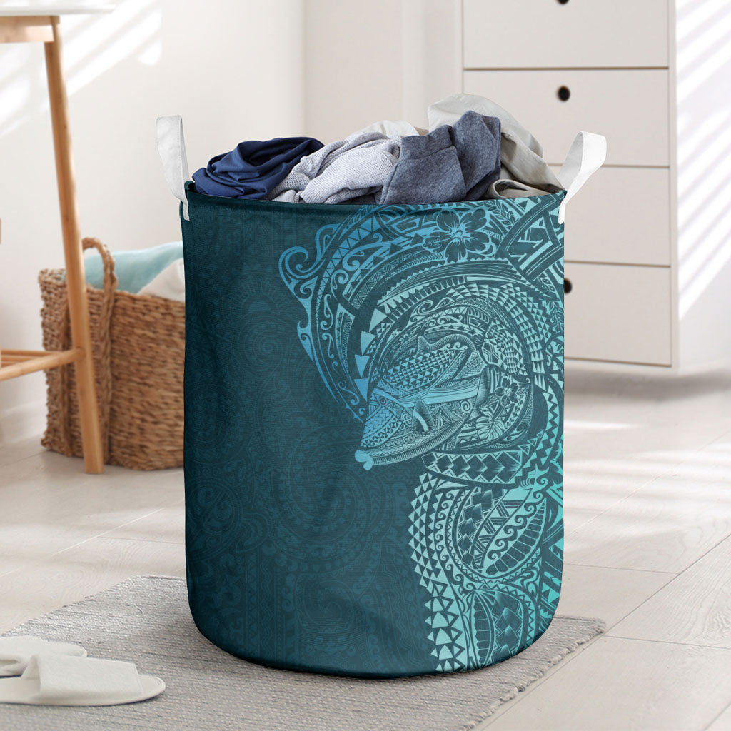 Hawaiian Humuhumu Tribal Tattoo Laundry Basket Polynesian Kakau Ocean Color