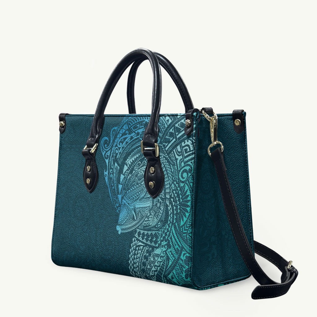 Hawaiian Humuhumu Tribal Tattoo Leather Bag Polynesian Kakau Ocean Color
