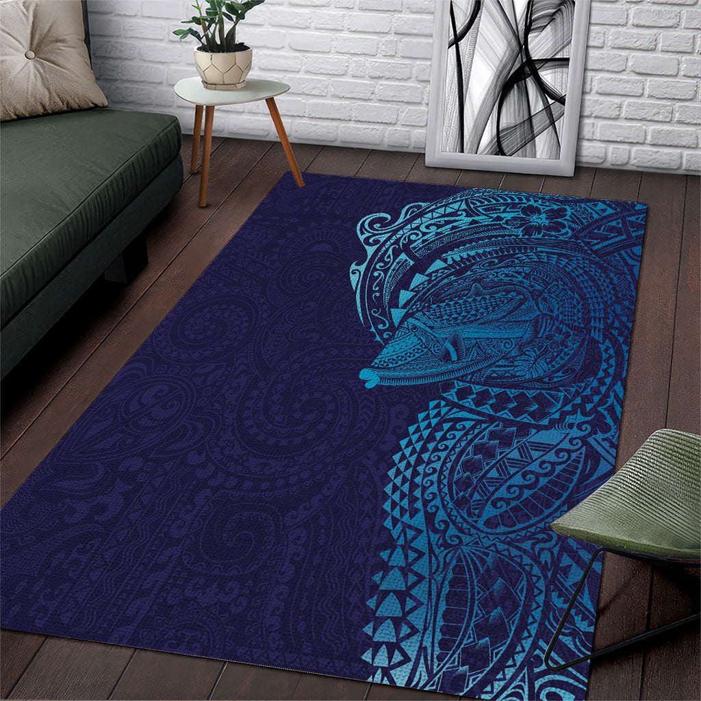 Hawaiian Humuhumu Tribal Tattoo Area Rug Polynesian Kakau Turquoise Color LT03 Turquoise - Polynesian Pride