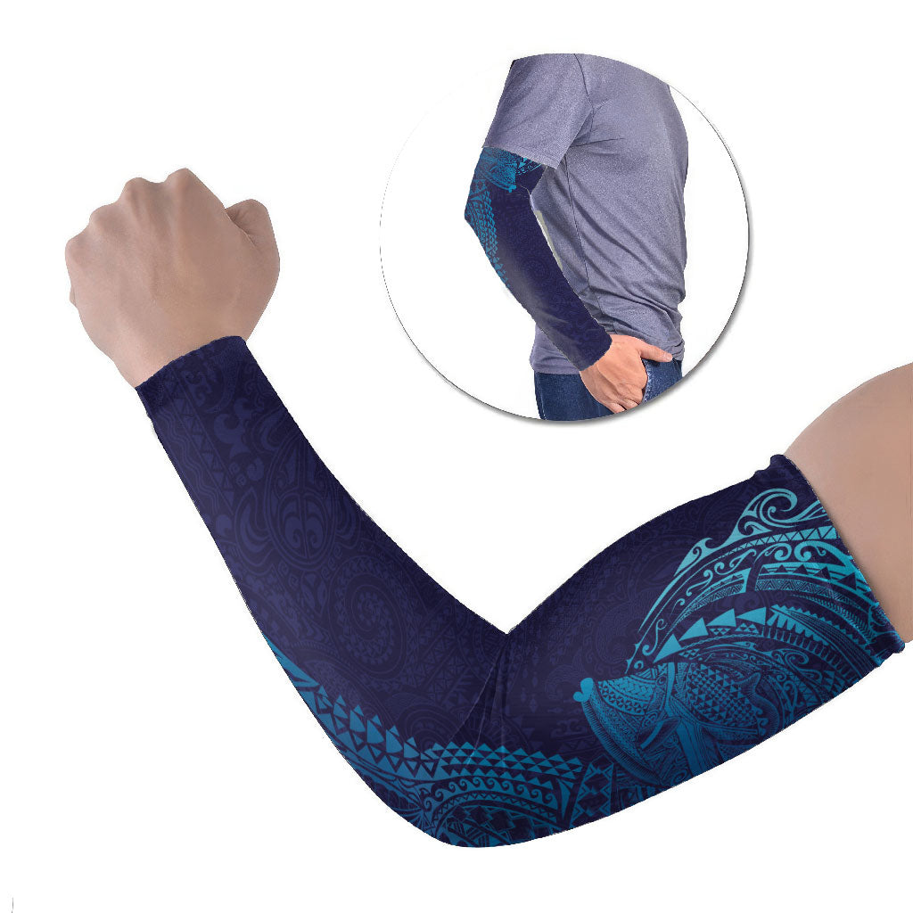 Hawaiian Humuhumu Tribal Tattoo Arm Sleeves Polynesian Kakau Turquoise Color