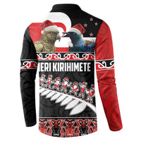 New Zealand Meri Kirihimete Button Sweatshirt Christmas Tui Bird and Kea Bird - Haka Santa with Maori Koru Art Pattern LT03 - Polynesian Pride