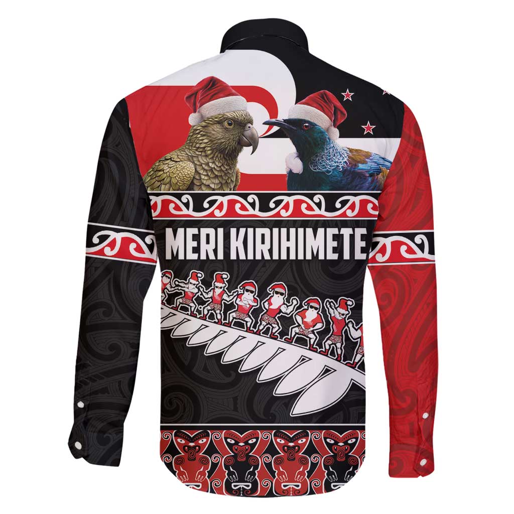 New Zealand Meri Kirihimete Family Matching Puletasi and Hawaiian Shirt Christmas Tui Bird and Kea Bird - Haka Santa with Maori Koru Art Pattern LT03 - Polynesian Pride