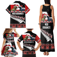 New Zealand Meri Kirihimete Family Matching Tank Maxi Dress and Hawaiian Shirt Christmas Tui Bird and Kea Bird - Haka Santa with Maori Koru Art Pattern LT03 - Polynesian Pride