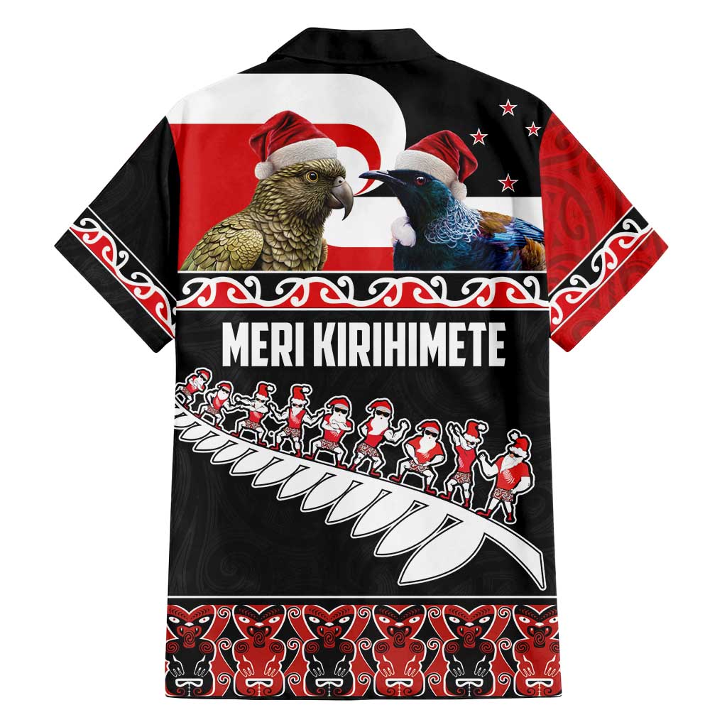 New Zealand Meri Kirihimete Family Matching Tank Maxi Dress and Hawaiian Shirt Christmas Tui Bird and Kea Bird - Haka Santa with Maori Koru Art Pattern LT03 - Polynesian Pride