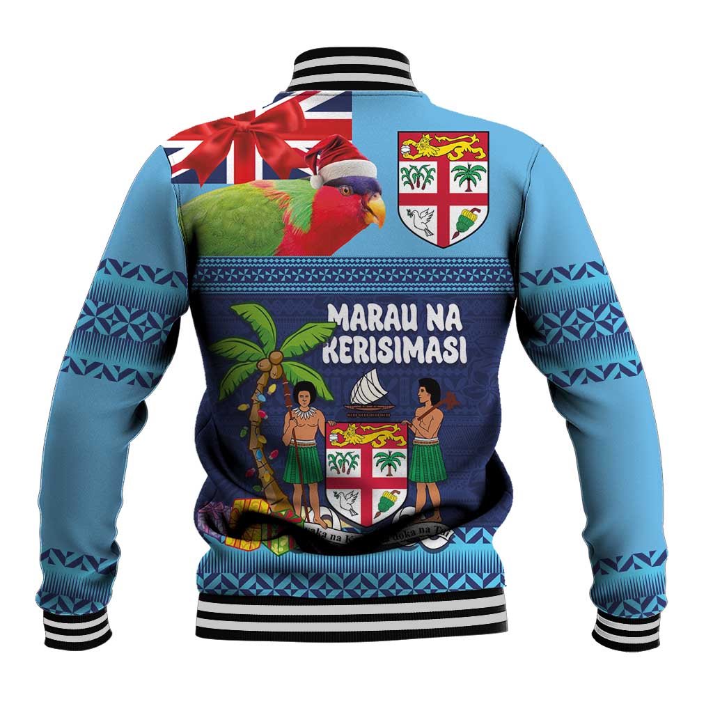 Fiji Marau na Kerisimasi Baseball Jacket Christmas Collared Lory - Fiji Emblems and Xmas Palm Tree Tapa Art Pattern