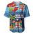 Fiji Marau na Kerisimasi Baseball Jersey Christmas Collared Lory - Fiji Emblems and Xmas Palm Tree Tapa Art Pattern