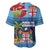 Fiji Marau na Kerisimasi Baseball Jersey Christmas Collared Lory - Fiji Emblems and Xmas Palm Tree Tapa Art Pattern