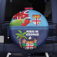 Fiji Marau na Kerisimasi Spare Tire Cover Christmas Collared Lory - Fiji Emblems and Xmas Palm Tree Tapa Art Pattern