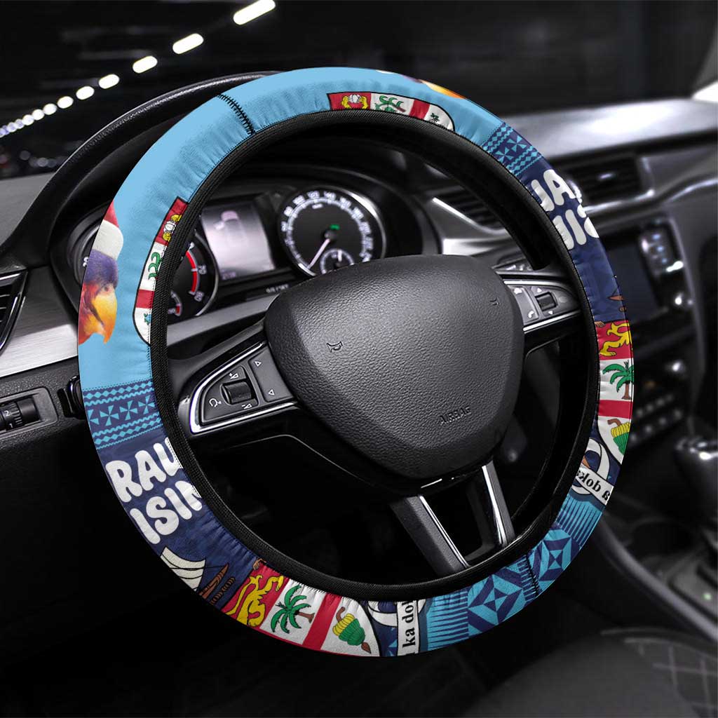 Fiji Marau na Kerisimasi Steering Wheel Cover Christmas Collared Lory - Fiji Emblems and Xmas Palm Tree Tapa Art Pattern