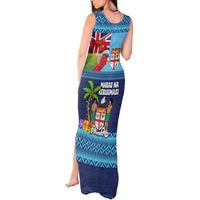 Fiji Marau na Kerisimasi Tank Maxi Dress Christmas Collared Lory - Fiji Emblems and Xmas Palm Tree Tapa Art Pattern LT03 - Polynesian Pride