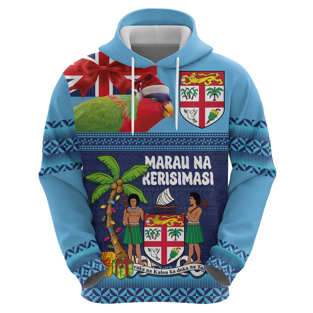 Fiji Marau na Kerisimasi Zip Hoodie Christmas Collared Lory - Fiji Emblems and Xmas Palm Tree Tapa Art Pattern