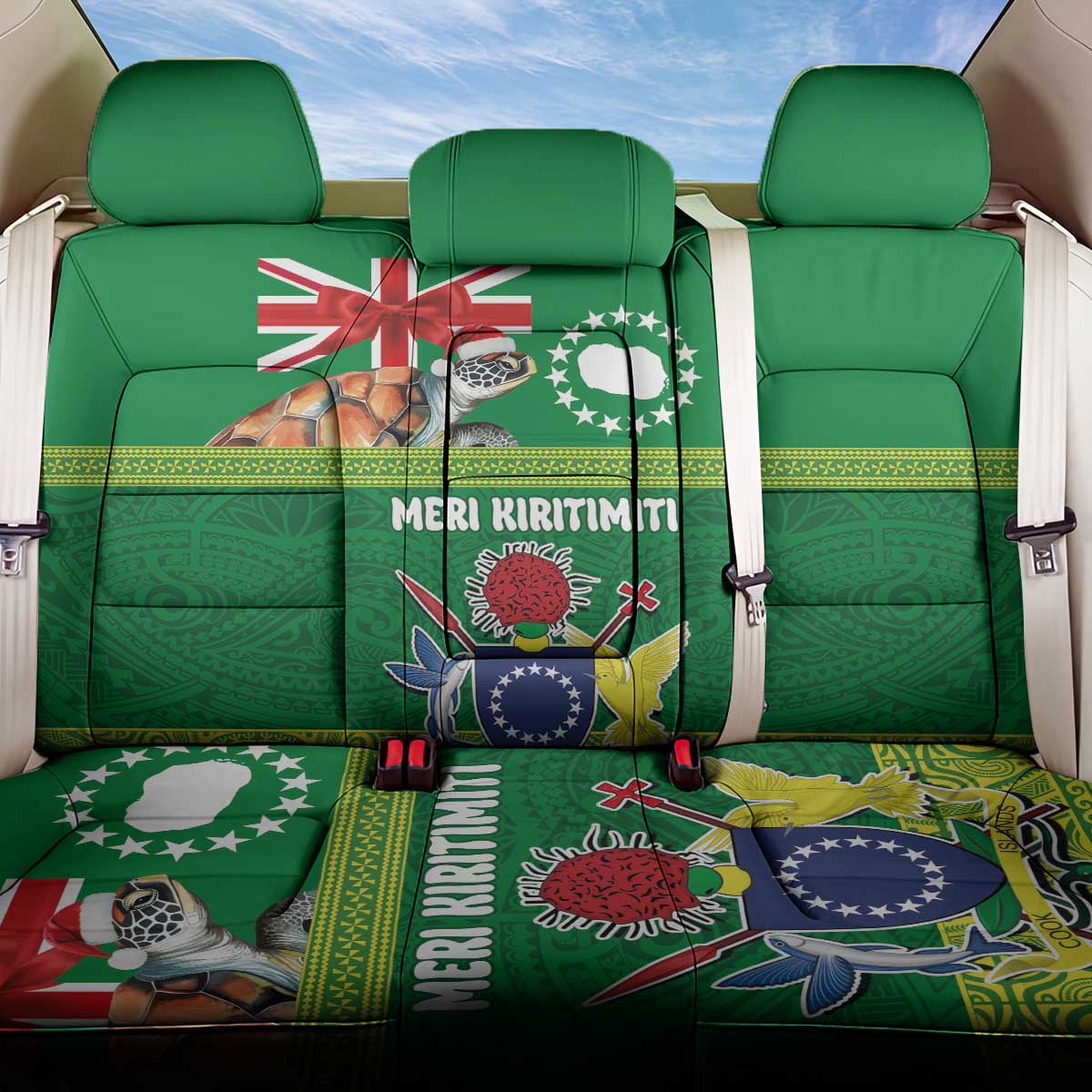 Cook Islands Meri Kiritimiti Back Car Seat Cover Christmas Turtle - Cooks Islands Emblems and Polynesian Art Pattern