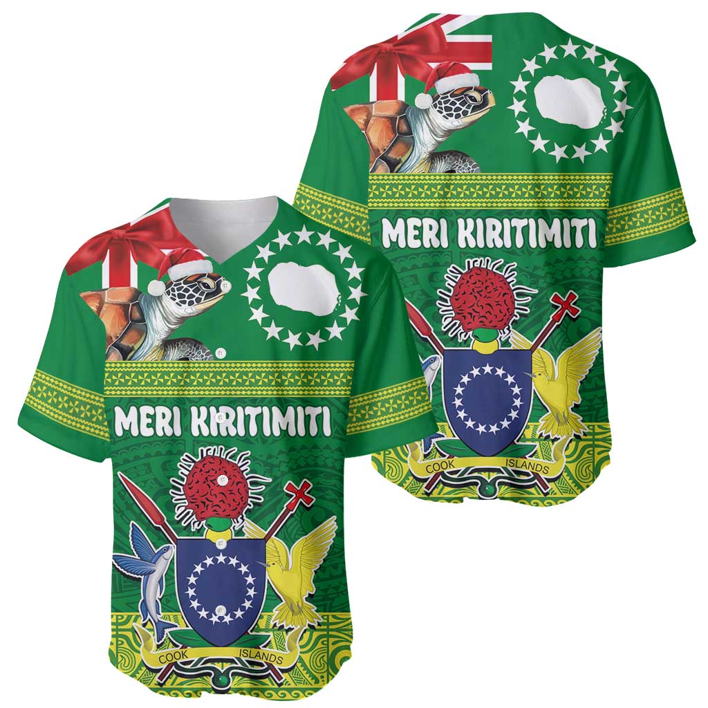 Cook Islands Meri Kiritimiti Baseball Jersey Christmas Turtle - Cooks Islands Emblems and Polynesian Art Pattern LT03 - Polynesian Pride