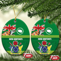 Cook Islands Meri Kiritimiti Ceramic Ornament Christmas Turtle - Cooks Islands Emblems and Polynesian Art Pattern LT03 Oval Green - Polynesian Pride
