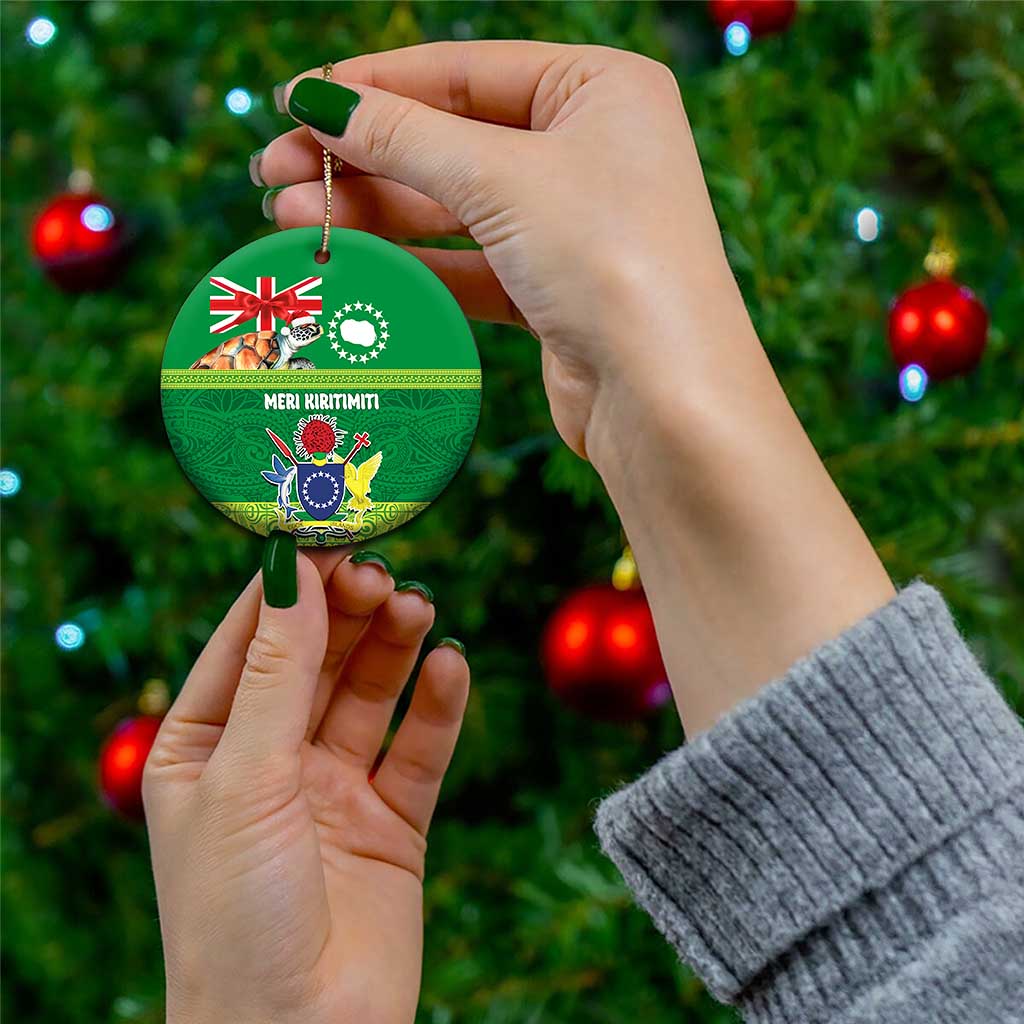 Cook Islands Meri Kiritimiti Ceramic Ornament Christmas Turtle - Cooks Islands Emblems and Polynesian Art Pattern LT03 - Polynesian Pride