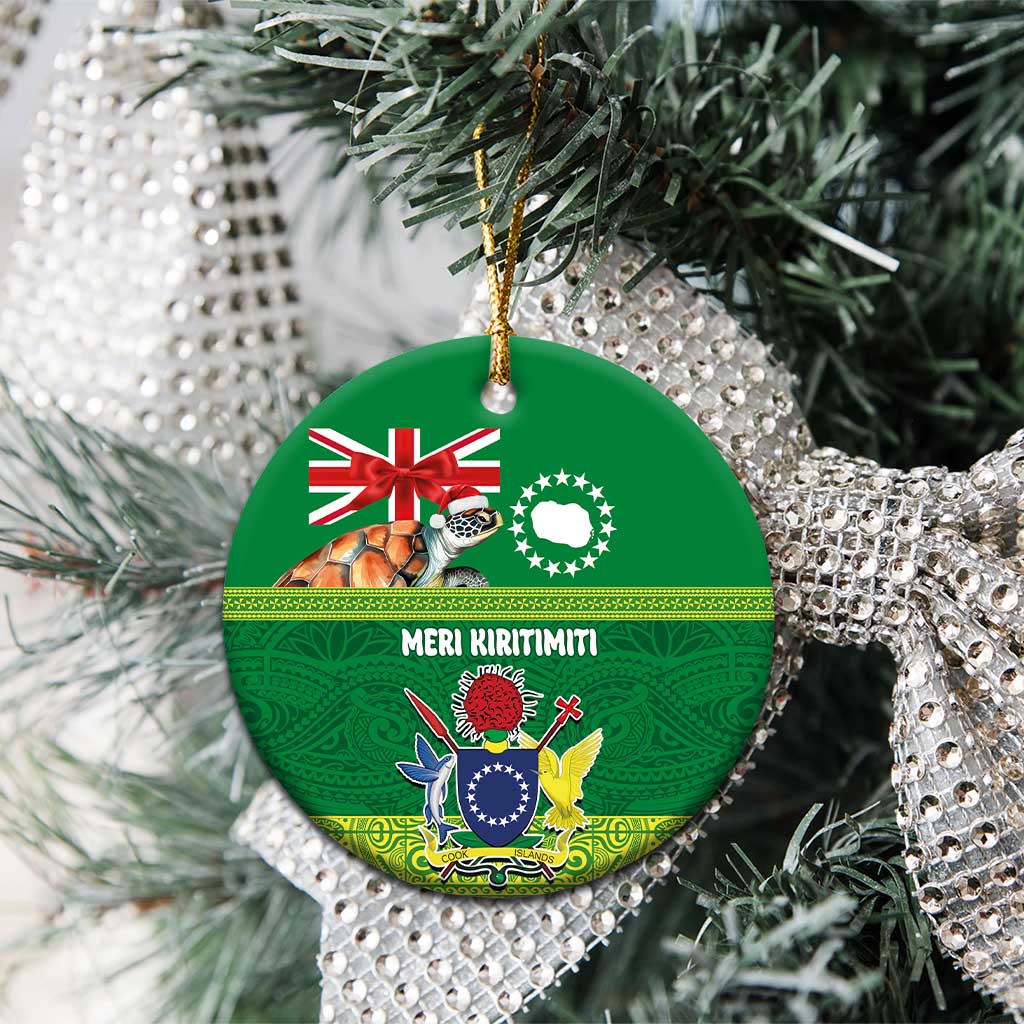 Cook Islands Meri Kiritimiti Ceramic Ornament Christmas Turtle - Cooks Islands Emblems and Polynesian Art Pattern LT03 - Polynesian Pride