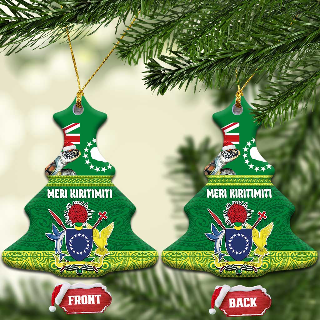 Cook Islands Meri Kiritimiti Ceramic Ornament Christmas Turtle - Cooks Islands Emblems and Polynesian Art Pattern LT03 Christmas Tree Green - Polynesian Pride