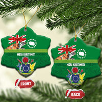 Cook Islands Meri Kiritimiti Ceramic Ornament Christmas Turtle - Cooks Islands Emblems and Polynesian Art Pattern LT03 Snow Flake Green - Polynesian Pride