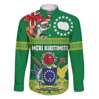 Cook Islands Meri Kiritimiti Family Matching Long Sleeve Bodycon Dress and Hawaiian Shirt Christmas Turtle - Cooks Islands Emblems and Polynesian Art Pattern LT03 Dad's Shirt - Long Sleeve Green - Polynesian Pride