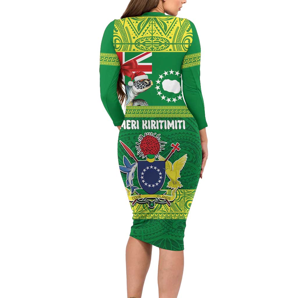 Cook Islands Meri Kiritimiti Family Matching Long Sleeve Bodycon Dress and Hawaiian Shirt Christmas Turtle - Cooks Islands Emblems and Polynesian Art Pattern LT03 - Polynesian Pride
