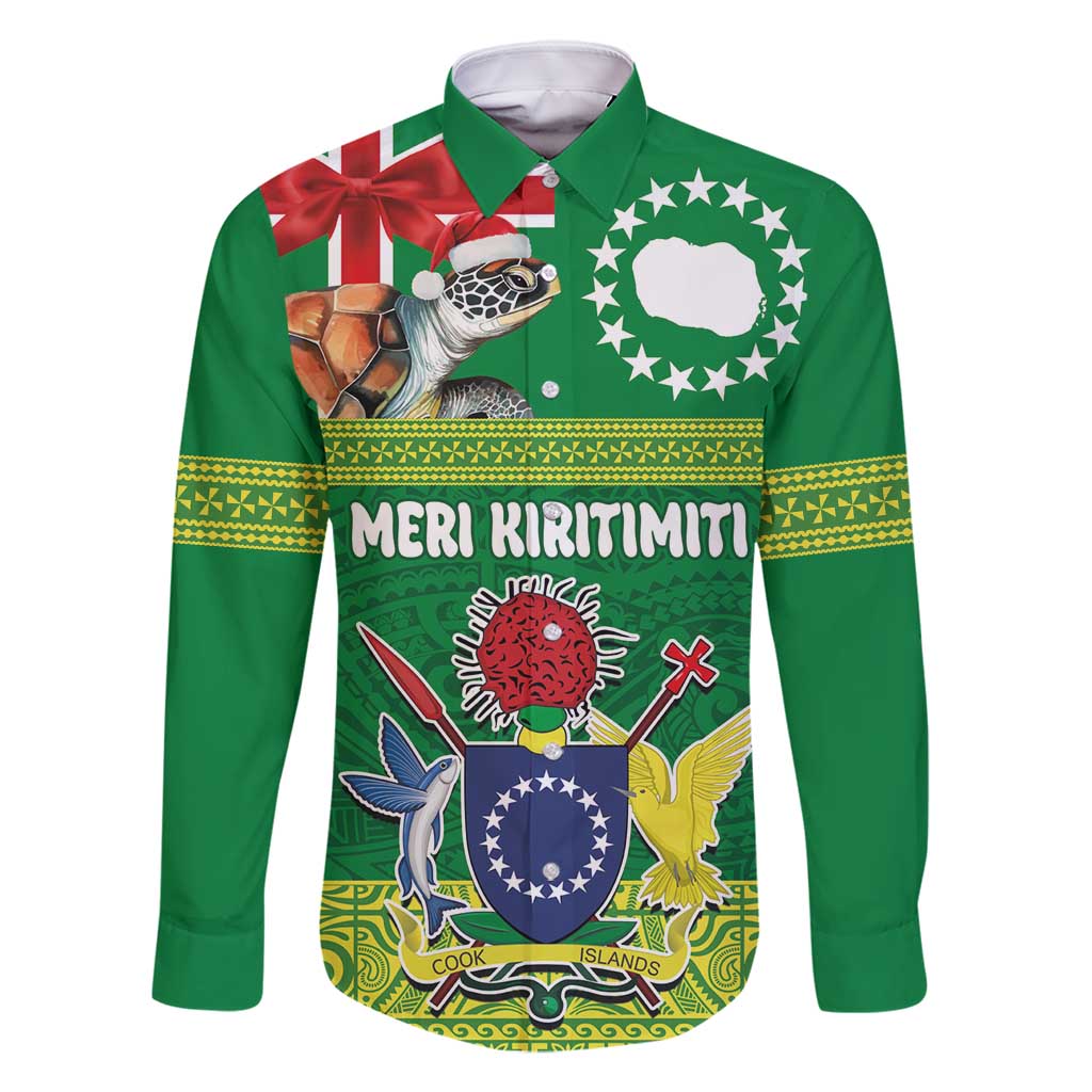 Cook Islands Meri Kiritimiti Family Matching Off Shoulder Short Dress and Hawaiian Shirt Christmas Turtle - Cooks Islands Emblems and Polynesian Art Pattern