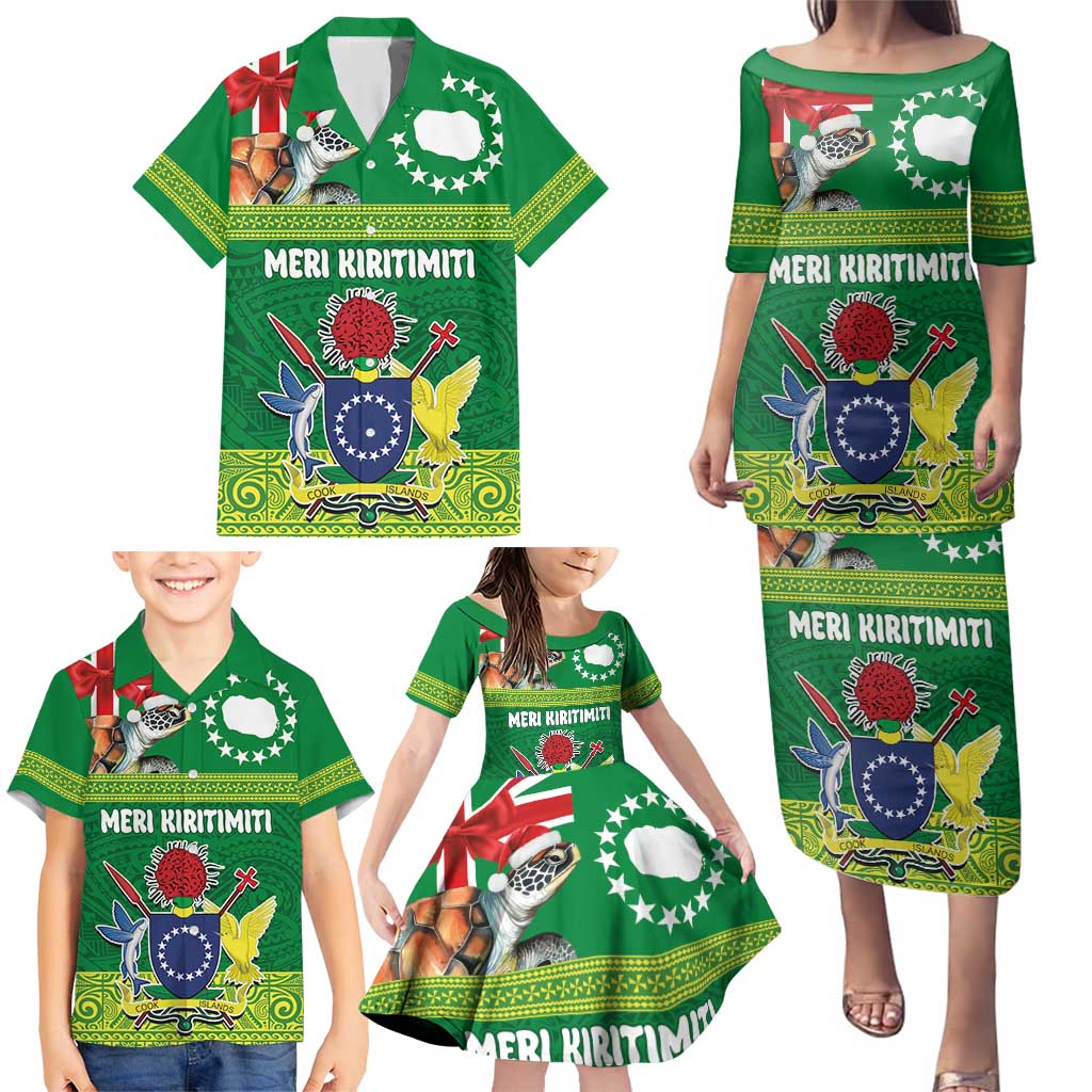 Cook Islands Meri Kiritimiti Family Matching Puletasi and Hawaiian Shirt Christmas Turtle - Cooks Islands Emblems and Polynesian Art Pattern LT03 - Polynesian Pride