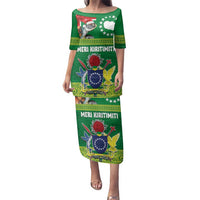 Cook Islands Meri Kiritimiti Family Matching Puletasi and Hawaiian Shirt Christmas Turtle - Cooks Islands Emblems and Polynesian Art Pattern LT03 Mom's Dress Green - Polynesian Pride