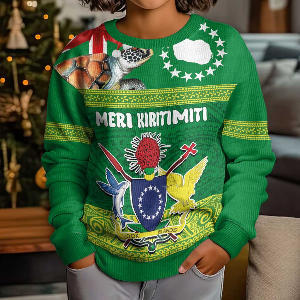 Cook Islands Meri Kiritimiti Kid Ugly Christmas Sweater Christmas Turtle - Cooks Islands Emblems and Polynesian Art Pattern LT03 - Polynesian Pride
