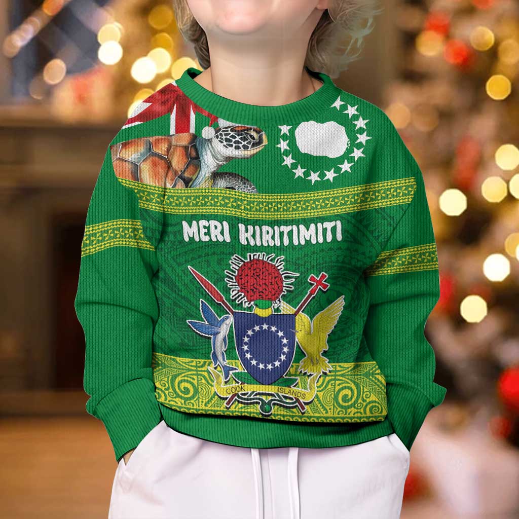 Cook Islands Meri Kiritimiti Kid Ugly Christmas Sweater Christmas Turtle - Cooks Islands Emblems and Polynesian Art Pattern LT03 - Polynesian Pride
