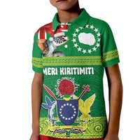 Cook Islands Meri Kiritimiti Kid Polo Shirt Christmas Turtle - Cooks Islands Emblems and Polynesian Art Pattern LT03 Kid Green - Polynesian Pride