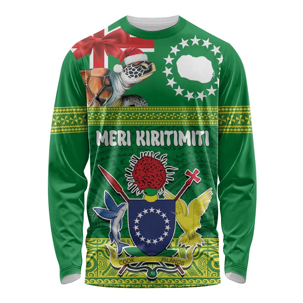 Cook Islands Meri Kiritimiti Long Sleeve Shirt Christmas Turtle - Cooks Islands Emblems and Polynesian Art Pattern