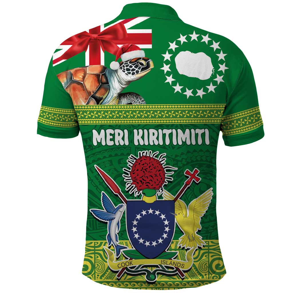 Cook Islands Meri Kiritimiti Polo Shirt Christmas Turtle - Cooks Islands Emblems and Polynesian Art Pattern