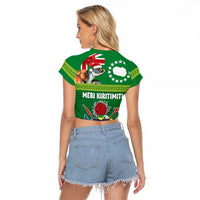 Cook Islands Meri Kiritimiti Raglan Cropped T Shirt Christmas Turtle - Cooks Islands Emblems and Polynesian Art Pattern LT03 - Polynesian Pride