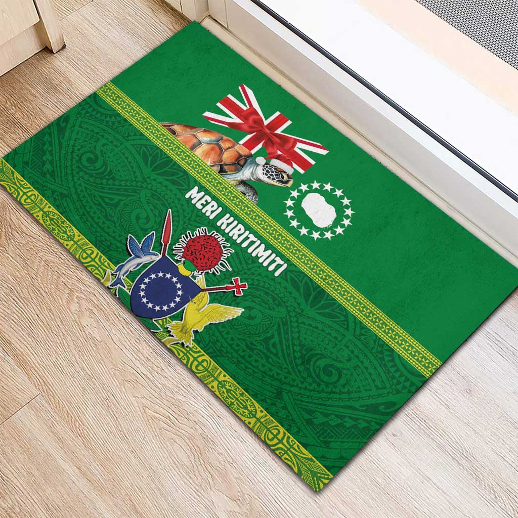 Cook Islands Meri Kiritimiti Rubber Doormat Christmas Turtle - Cooks Islands Emblems and Polynesian Art Pattern LT03 - Polynesian Pride