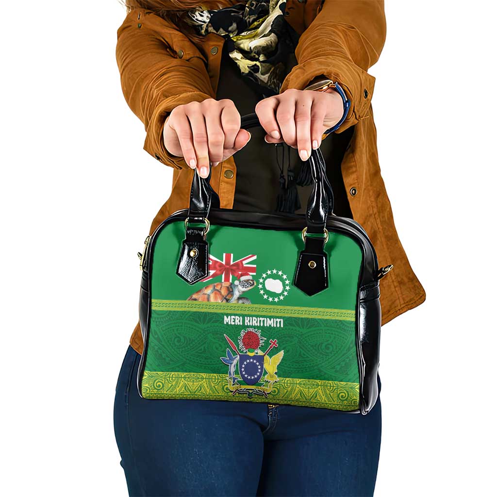 Cook Islands Meri Kiritimiti Shoulder Handbag Christmas Turtle - Cooks Islands Emblems and Polynesian Art Pattern