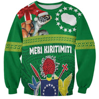 Cook Islands Meri Kiritimiti Sweatshirt Christmas Turtle - Cooks Islands Emblems and Polynesian Art Pattern LT03 Unisex Green - Polynesian Pride